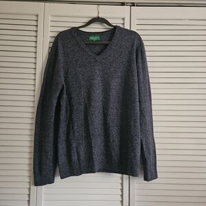 Emerald Style Irish Men's 100% Merino Wool V-Neck Sweater XXL Indigo Marl